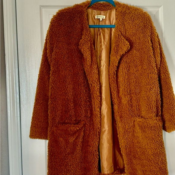Democracy faux fur jacket rust brown sz S - Picture 2 of 6
